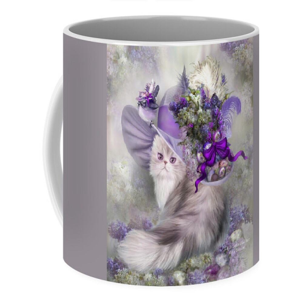Cat In Easter Lilac Hat Mug Art By Carol Cavalaris 11 Oz Purple Coffee Tea